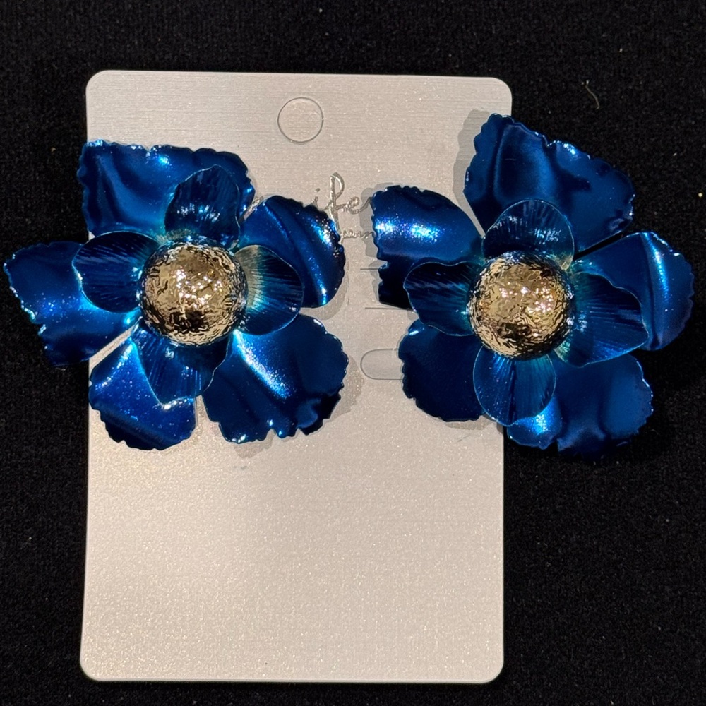 Jennifer & Company Blue Floral Post Statement Earrings Glam Boutique